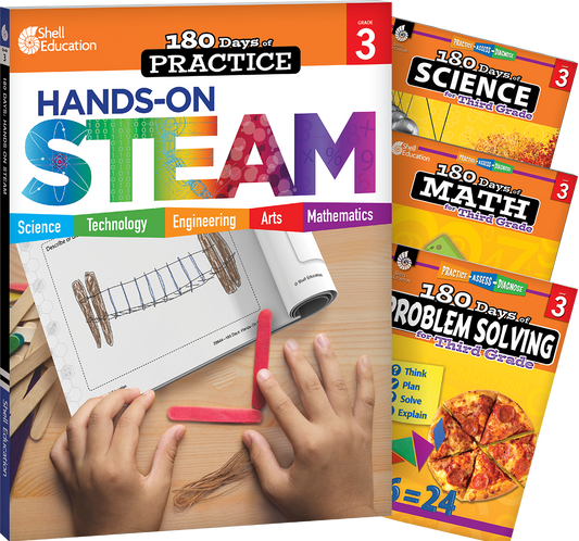 180 Days™: STEAM, Science, Math, & Problem Solving Grade 3: 4-Book Set