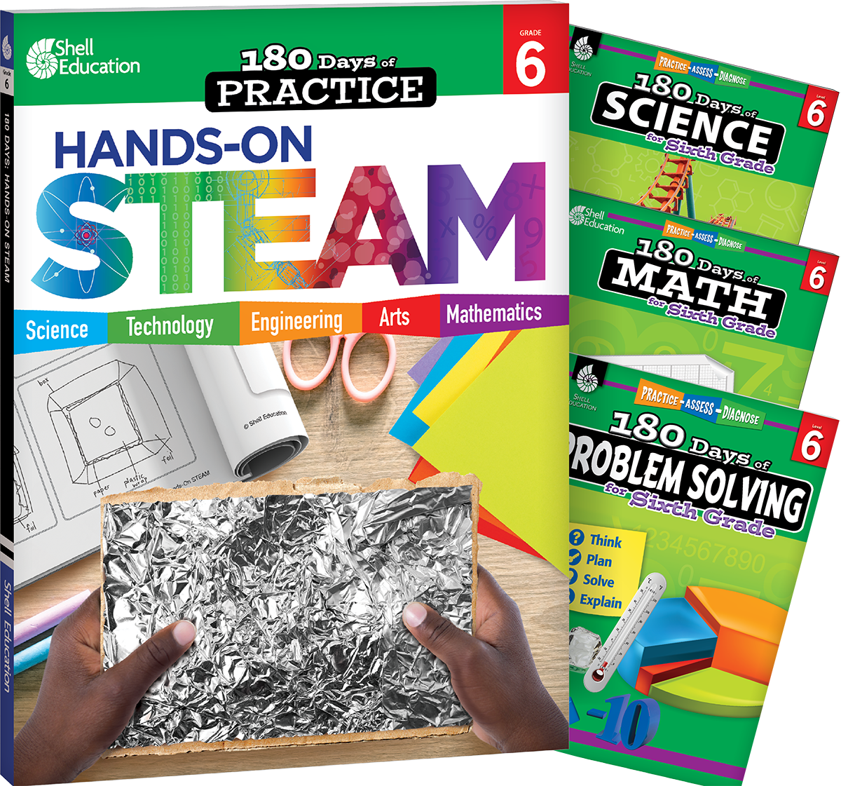 180 Days™: STEAM, Science, Math, & Problem Solving Grade 6: 4-Book Set