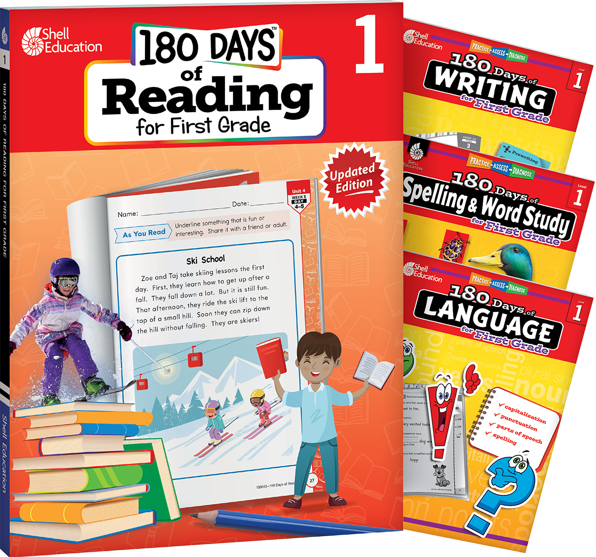 180 Days™: Reading 2nd Ed, Writing, Spelling, & Language Grade 1: 4-Book Set