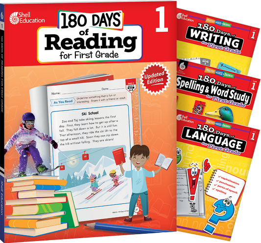 180 Days™: Reading 2nd Ed, Writing, Spelling, & Language Grade 1: 4-Book Set