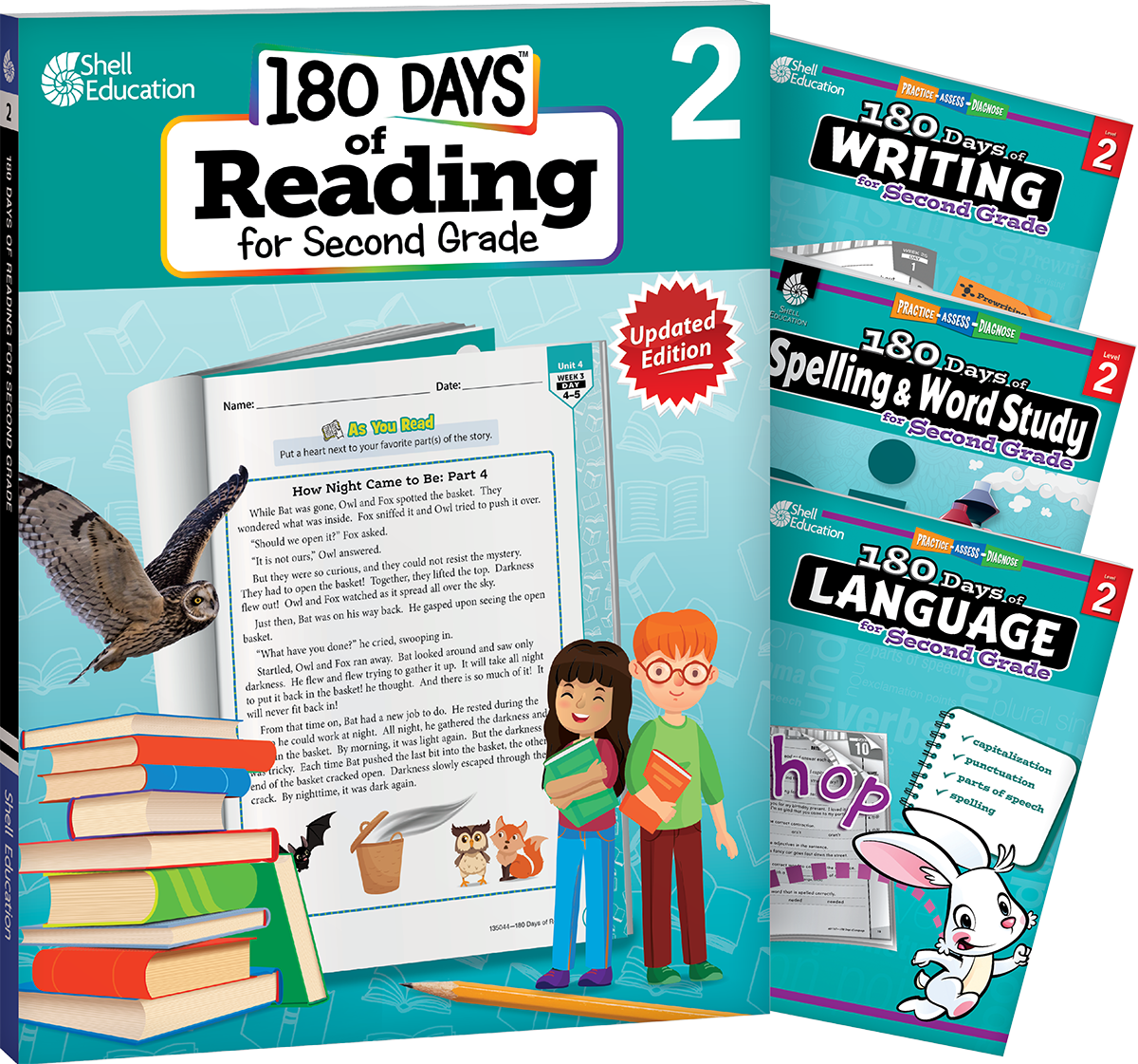 180 Days™: Reading 2nd Ed, Writing, Spelling, & Language Grade 2: 4-Book Set