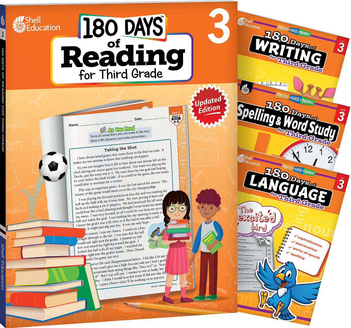 180 Days™: Reading 2nd Ed, Writing, Spelling, & Language Grade 3: 4-Book Set