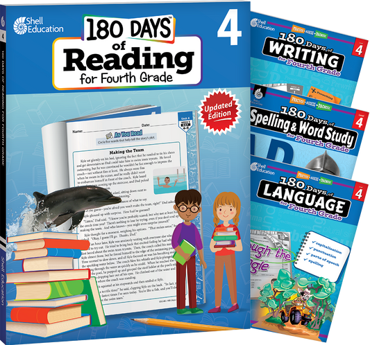 180 Days™: Reading 2nd Ed, Writing, Spelling, & Language Grade 4: 4-Book Set