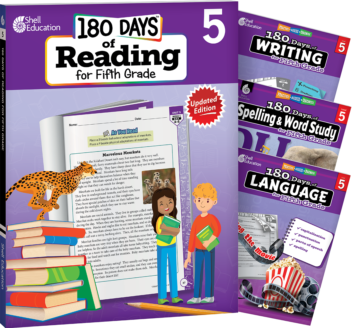 180 Days™: Reading 2nd Ed, Writing, Spelling, & Language Grade 5: 4-Book Set