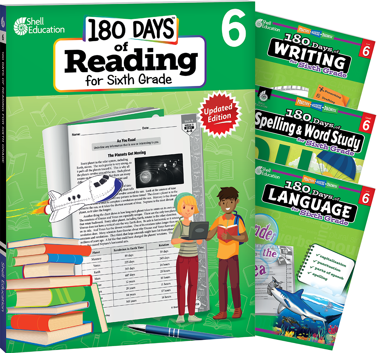 180 Days™: Reading 2nd Ed, Writing, Spelling, & Language Grade 6: 4-Book Set