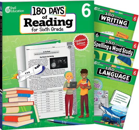 180 Days™: Reading 2nd Ed, Writing, Spelling, & Language Grade 6: 4-Book Set